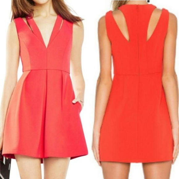 Bcbgmaxazria Red Bright Poppy V Neck Cutout Clayre - Picture 13 of 13